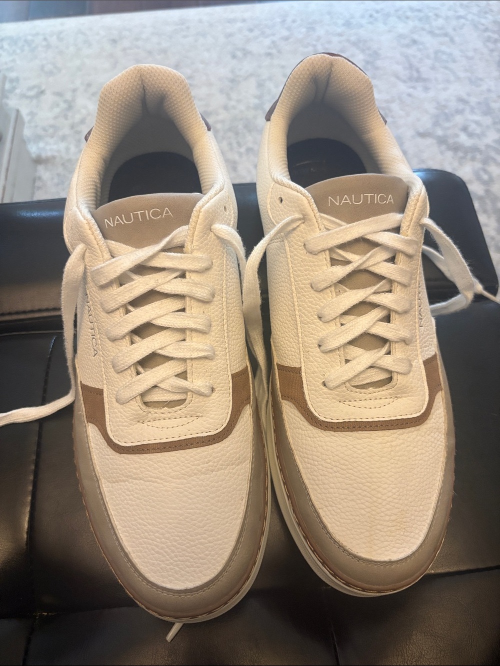 Nautica Men's Cream and Brown Low-Top Sneakers